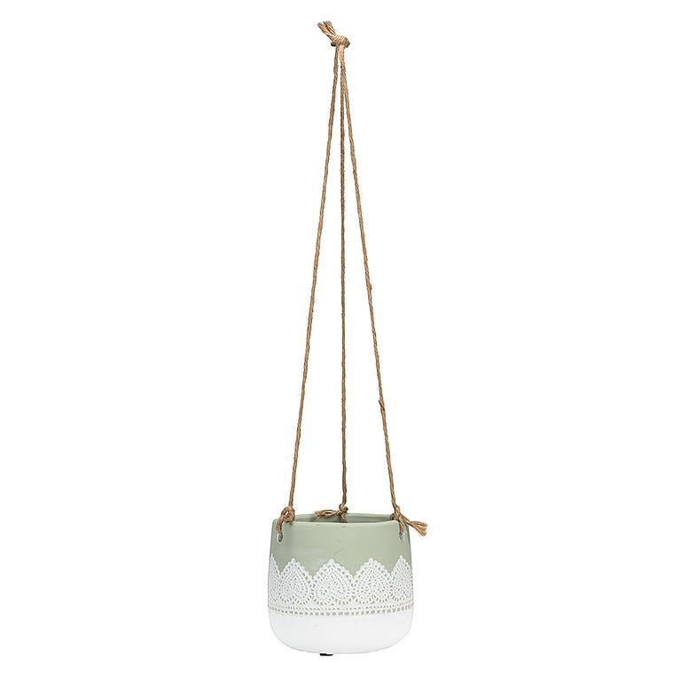 Hanging planter with lace edging