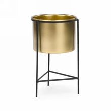 Load image into Gallery viewer, planter- 2pc gold metal pot with stand
